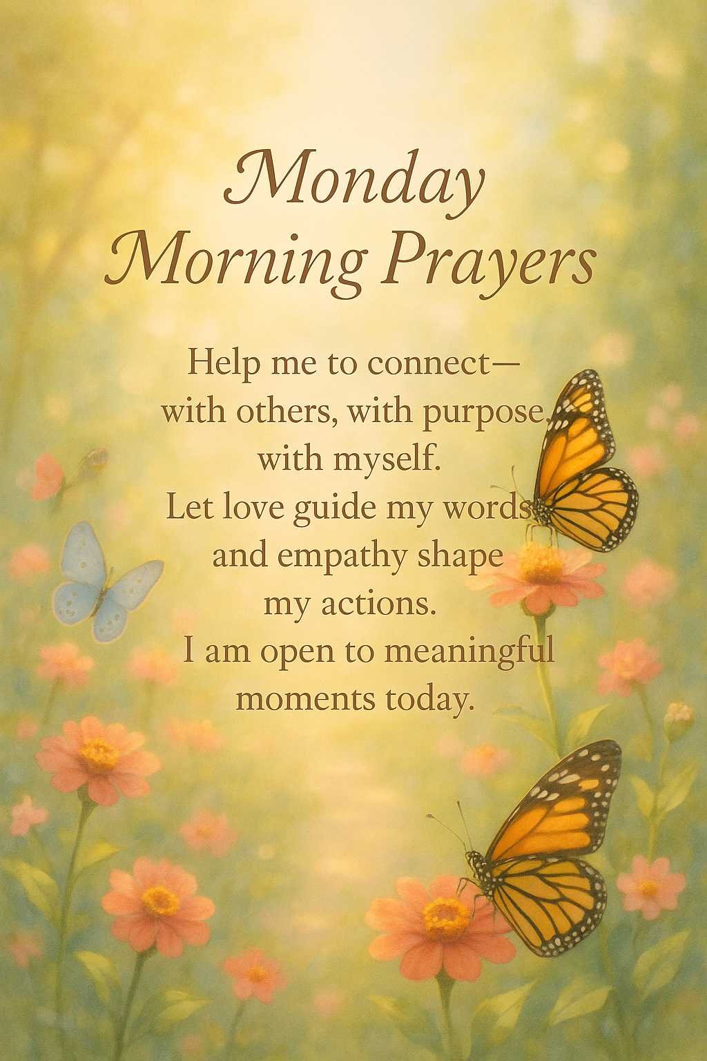Help me to connect—with others, with purpose, with myself. Let love guide my words, and empathy shape my actions. I am open to meaningful moments today.